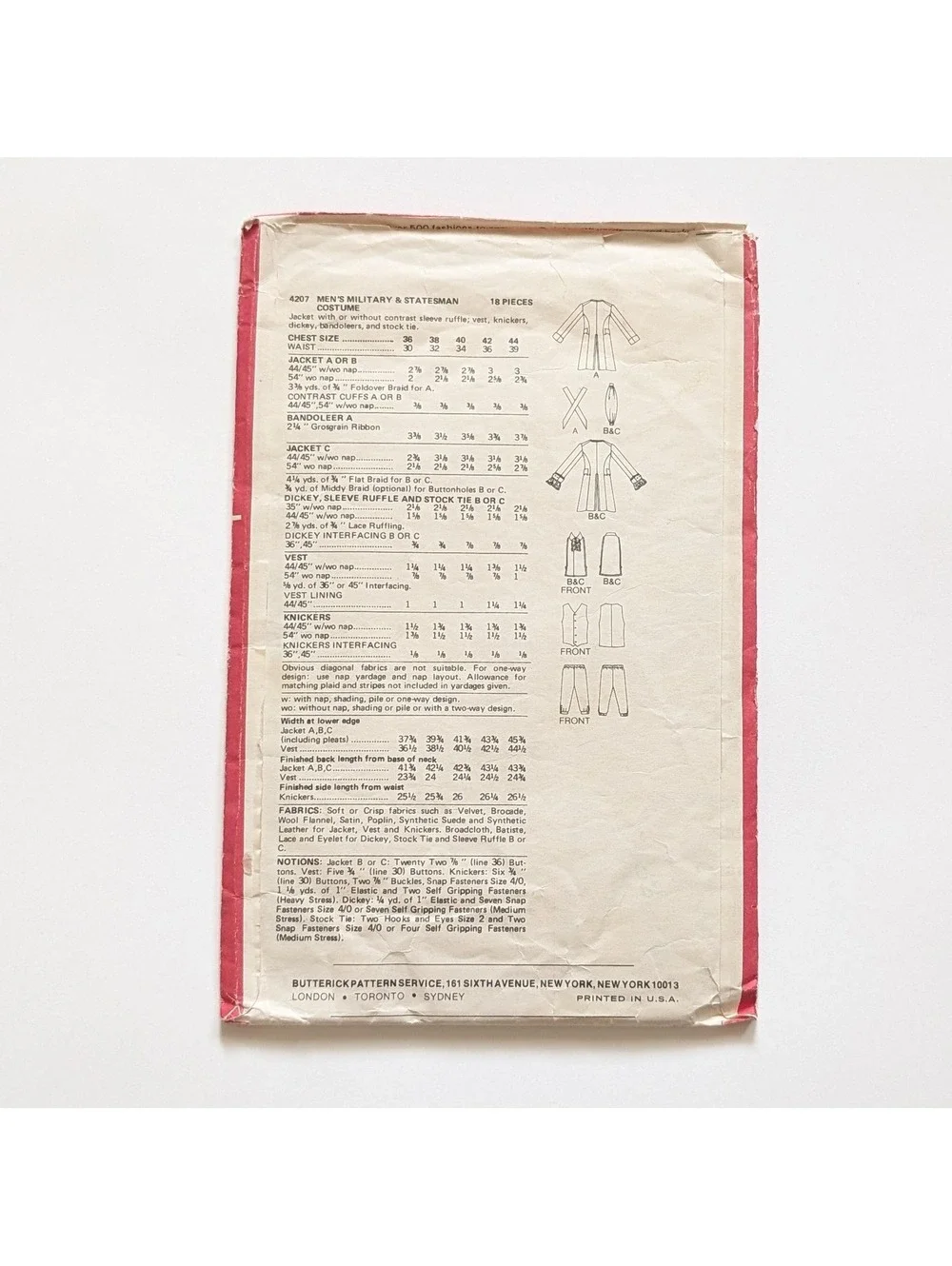 1976 Vintage Butterick 4207 and 4209 Sewing Patterns - Mens Military Costumes